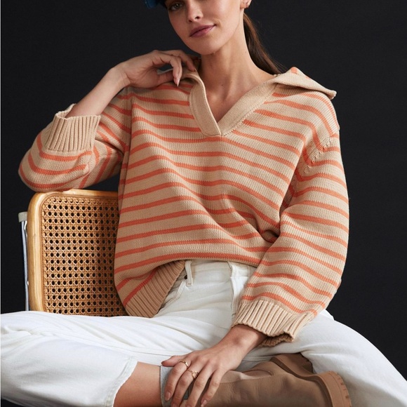 NEW $295 Demy Lee "Leigh" Striped Cotton Polo Sweater - Picture 1 of 13